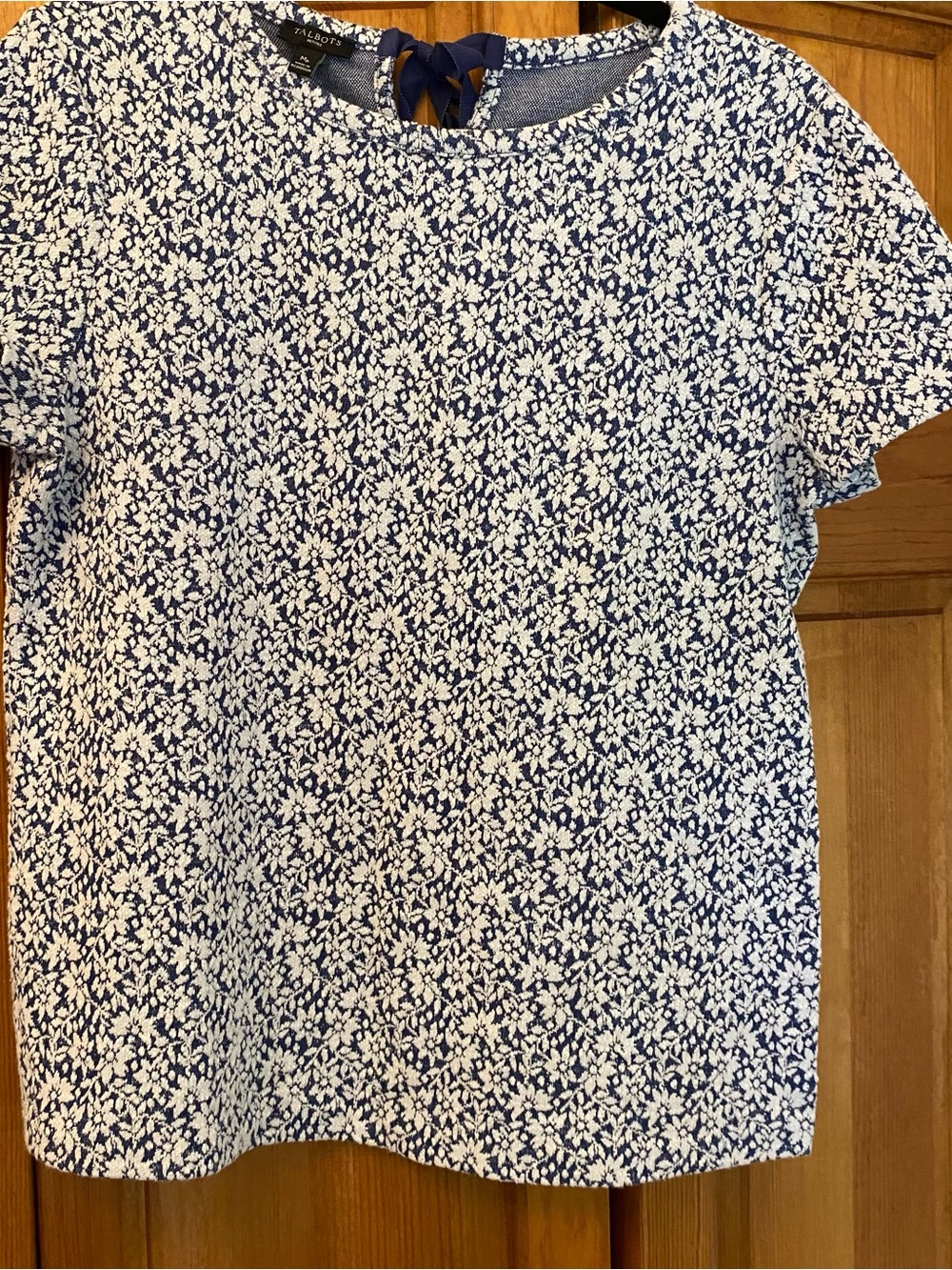 Talbots Navy and White Floral Short Sleeve Tee
